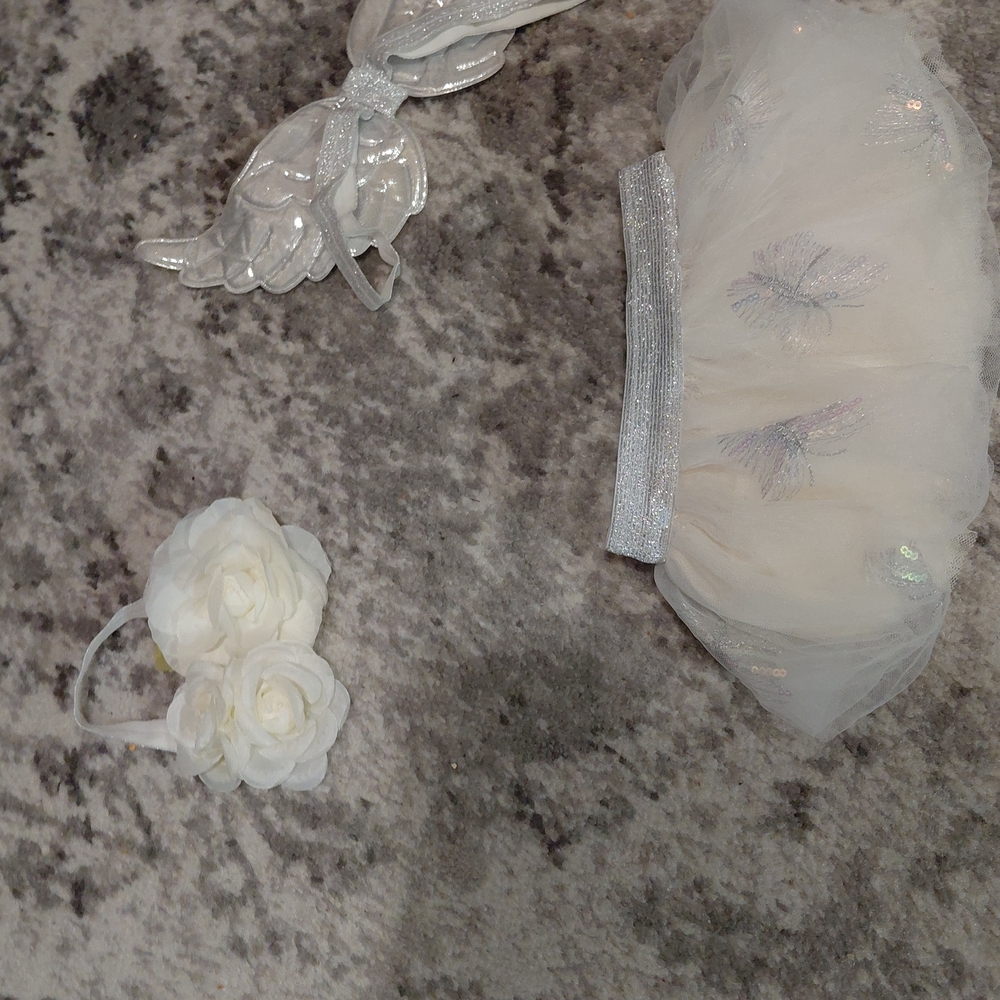 White and Silver Baby Headband Set